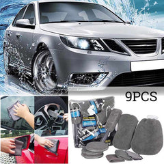 9pcs Dark Gray Car Wash Cleaning Kit Microfiber Auto Detailing Washing Tools