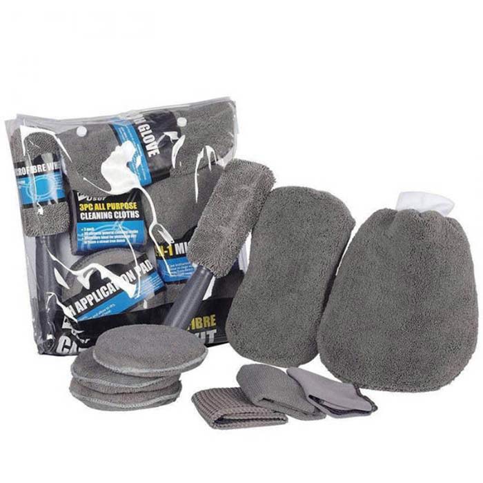 9pcs Dark Gray Car Wash Cleaning Kit Microfiber Auto Detailing Washing Tools