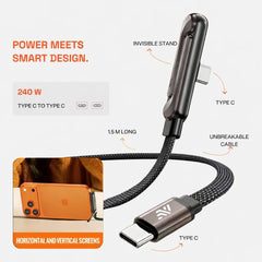 2 In 1  240W USB C Fast Charging Cable With Built In Invisible Stand For Mobile