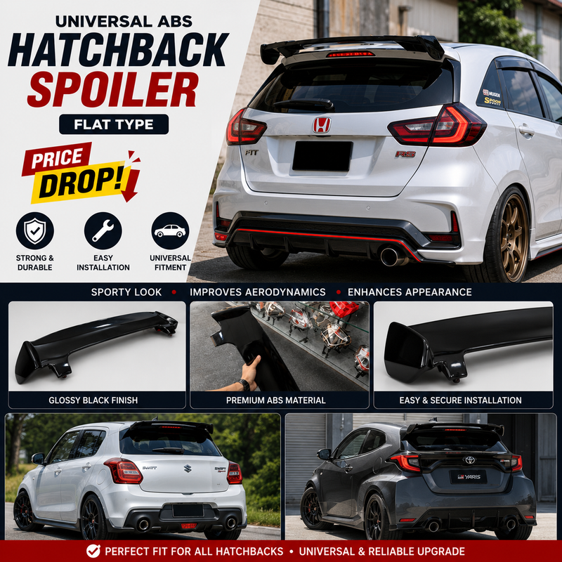 Universal ABS Hatchback Spoiler (Flat Type) – Glossy Black