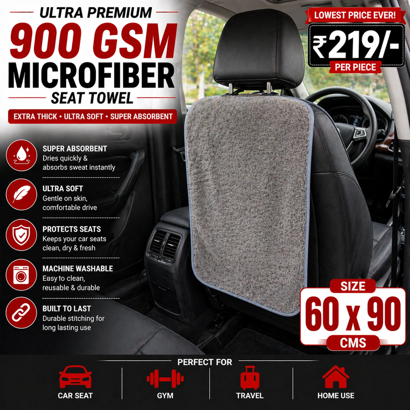 Ultra Premium 900 GSM Microfiber Car Seat Towel (60x90 cm) – Super Absorbent & Extra Thick