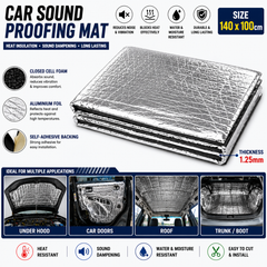 1 Pc 140 X 100 cm , 1.25 mm Thickness Universal Car Damping Heat and Sound Insulation Sheet For Under Hood And Door