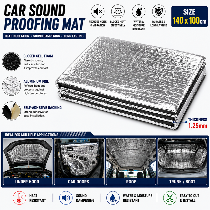 1 Pc 140 X 100 cm , 1.25 mm Thickness Universal Car Damping Heat and Sound Insulation Sheet For Under Hood And Door