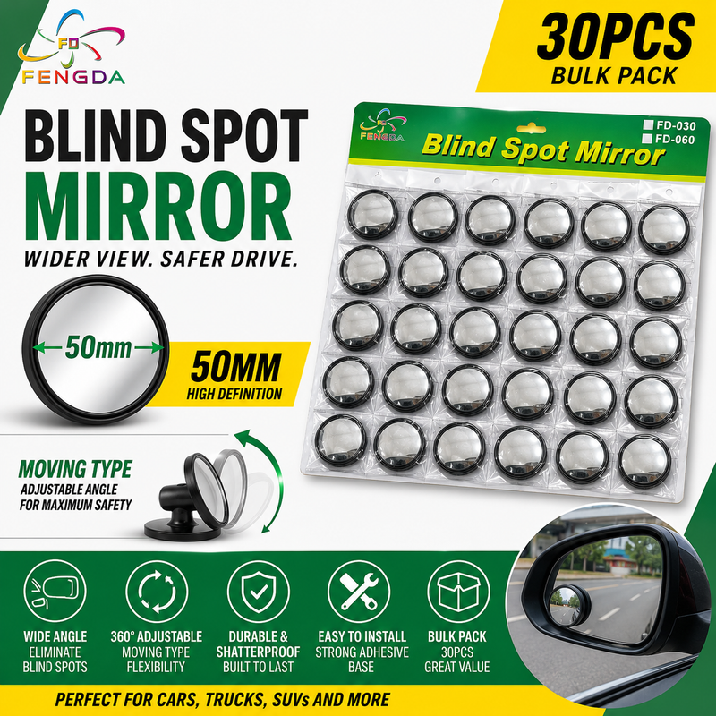 30 Pcs 50mm Dia Black Self Adhesive Round Car Rear View Moving Type Blind Spot Mirror