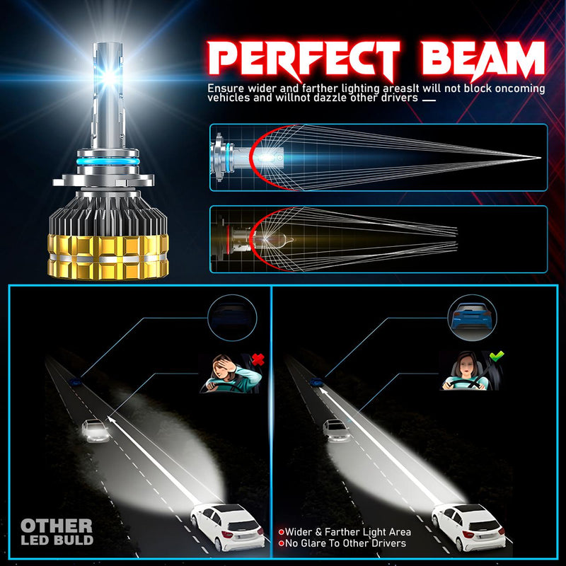 2pcs 4 Level Remote Controller High Power 260W, 180W, 120W & FLASH Mode 6000K White 12v Car LED Headlight