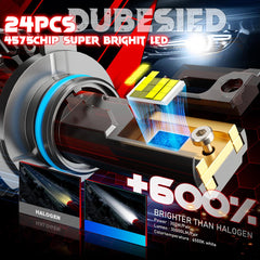 2pcs 4 Level Remote Controller High Power 260W, 180W, 120W & FLASH Mode 6000K White 12v Car LED Headlight