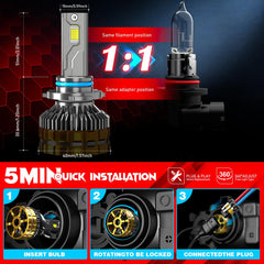 2pcs 4 Level Remote Controller High Power 260W, 180W, 120W & FLASH Mode 6000K White 12v Car LED Headlight