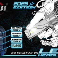 4 Level Remote Controller High Power 260W, 180W, 120W & FLASH Mode 6000K White 12v Car LED Headlight