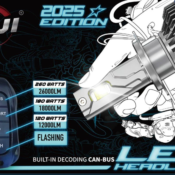 4 Level Remote Controller High Power 260W, 180W, 120W & FLASH Mode 6000K White 12v Car LED Headlight