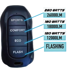 4 Level Remote Controller High Power 260W, 180W, 120W & FLASH Mode 6000K White 12v Car LED Headlight