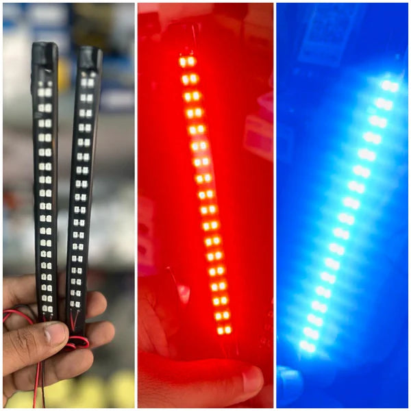 2pcs Red Blue Stylish LED Strip Lights Waterproof Car Flasher 12V
