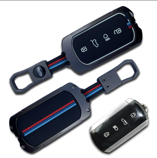 Car 4 Button Smart Key Metal Key Cover Shell With Keychain & Full Protection For TATA CURVV EV Electric