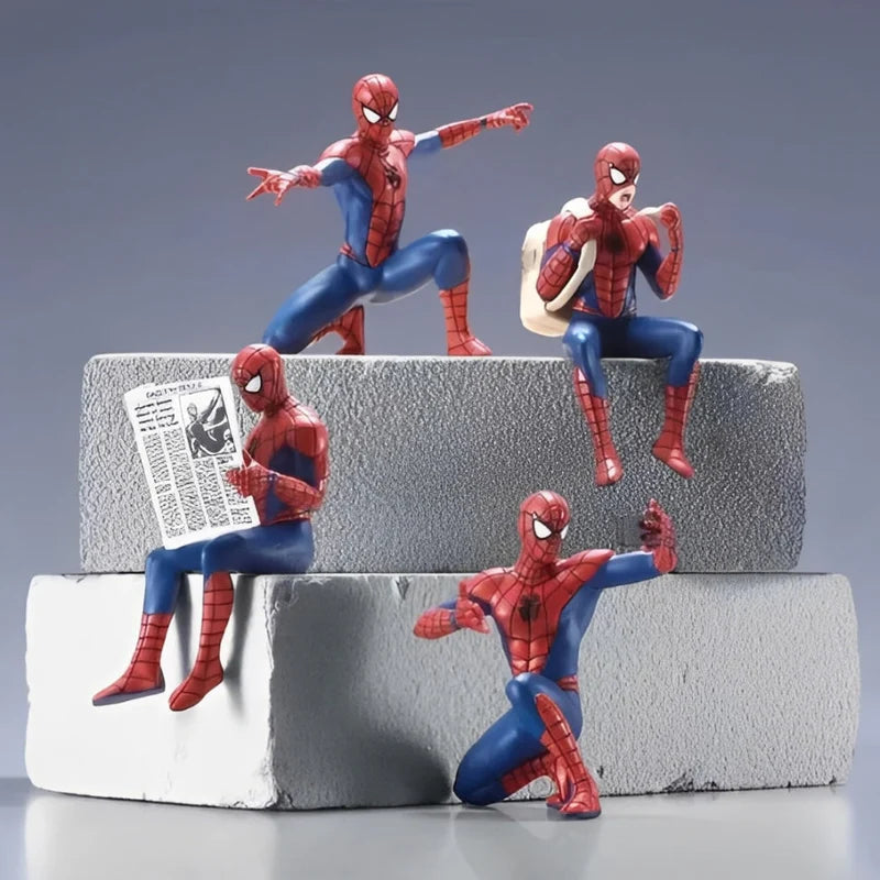 4 Pcs Spider Man Figure Miniature Set Decorative Collectible Figurines For Car Dashboard, Desk & Home Decor
