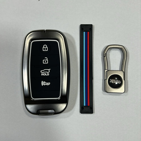 Metal 4 Button Smart Key Cover And Keyring Fit For Kia Seltos