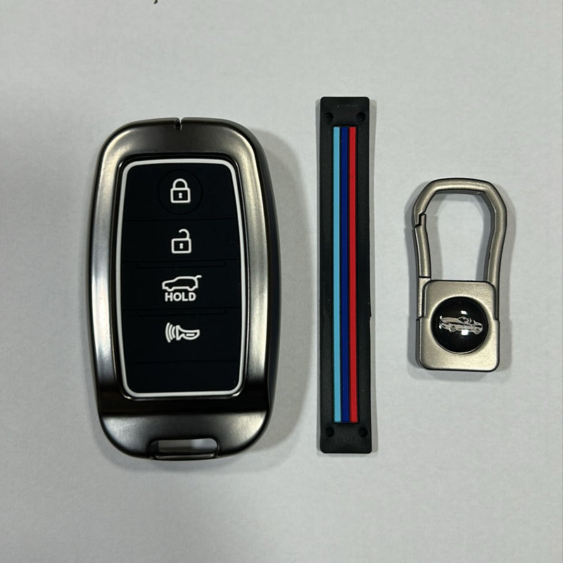 Metal 4 Button Smart Key Cover And Keyring Fit For Kia Seltos