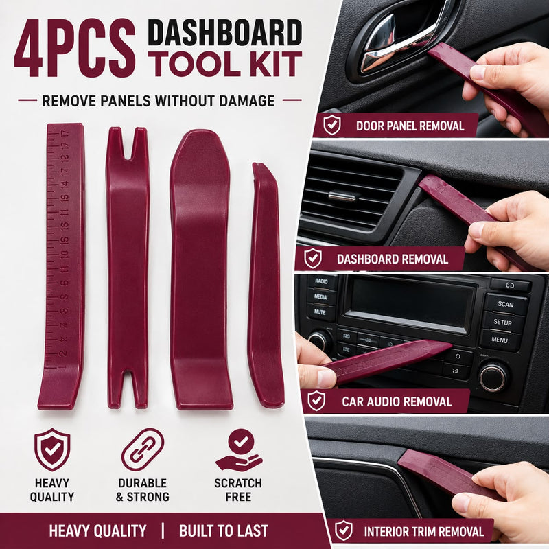 4Pcs Red Car Door Plastic Trim Panel Clip Dash Radio Removal Pry Open Tool Kit