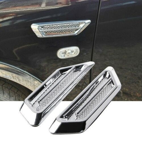 2Pcs Chrome Car Side Air Flow Vent Fender Hole Cover Intake Grille Decoration Sticker