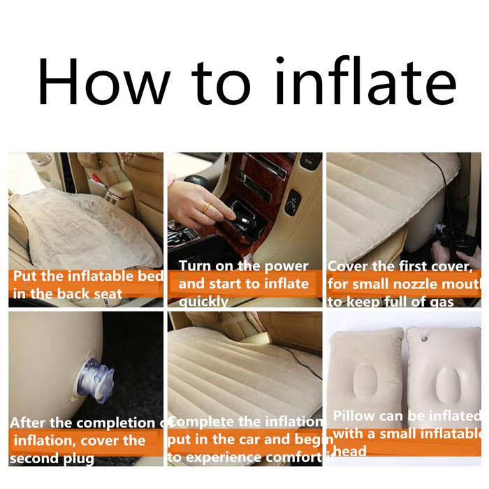 Light Grey Multifunctional Inflatable Car Bed Mattress with Two Air Pillows, Car Air Pump and Repair Kit