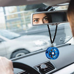 Six Spoke Blue Car Mirror Pendant Decoration Metal Wheel Hub Hanging Ornaments Auto Interior