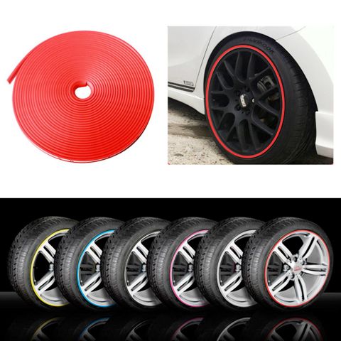 Alloy Wheel Edge Ring Rim Protectors Tyres Tire Guard Rubber Moulding-RED