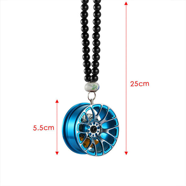 Red Car Mirror Pendant Decoration Metal Wheel Hub Hanging Ornaments Auto Interior