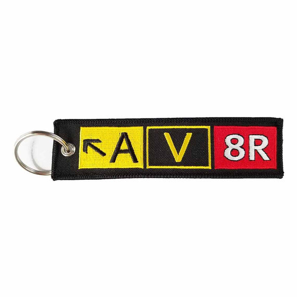 ALPHA VICTOR EIGHT RIGHT Car Bike Embroidered Fabric Tag Strap Keyring Key Holder