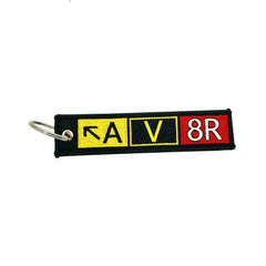 ALPHA VICTOR EIGHT RIGHT Car Bike Embroidered Fabric Tag Strap Keyring Key Holder