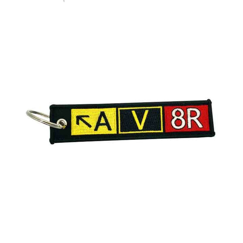 ALPHA VICTOR EIGHT RIGHT Car Bike Embroidered Fabric Tag Strap Keyring Key Holder