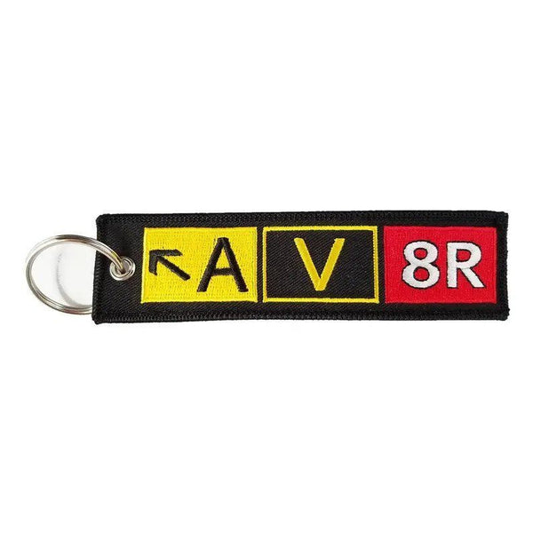 ALPHA VICTOR EIGHT RIGHT Car Bike Embroidered Fabric Tag Strap Keyring Key Holder