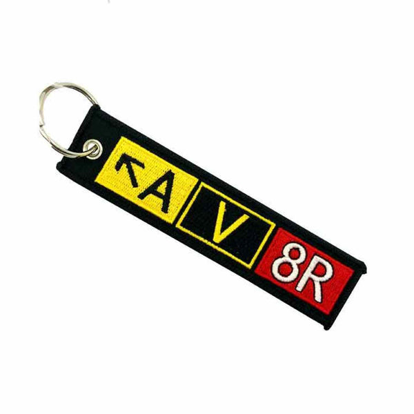 ALPHA VICTOR EIGHT RIGHT Car Bike Embroidered Fabric Tag Strap Keyring Key Holder