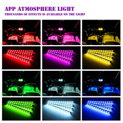 4X 9LED Car Auto Interior Atmosphere Light Lamp Decoration Bluetooth Phone Control