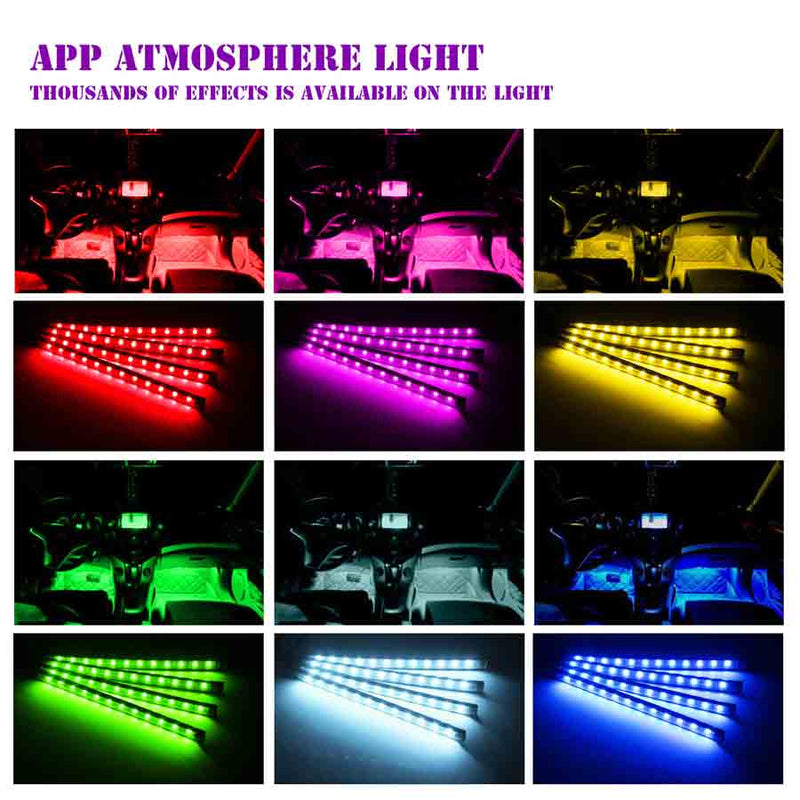 4X 9LED Car Auto Interior Atmosphere Light Lamp Decoration Bluetooth Phone Control