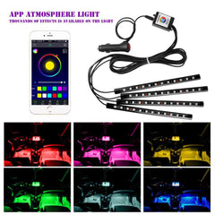 4X 9LED Car Auto Interior Atmosphere Light Lamp Decoration Bluetooth Phone Control