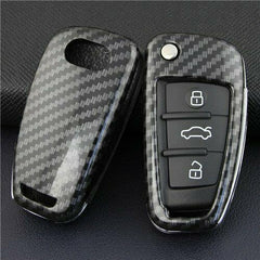 Audi 3 Button Flip Key ABS+Silicone Car Key Cover Case With Keychain