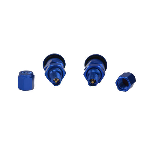 4pcs Blue Bolt-in Aluminium Car Wheel Tire Tubeless Valves Stem with Dust Caps