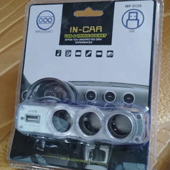 Triple 3 Way Car 12v Lighter Socket Splitter USB Charger Power Adapter