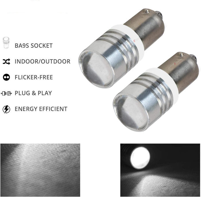 1pc BA9S White 2 SMD LED Parking Light 1W Super Bright Car Interior License Plate Wedge Dome Trunk Dashboard Bulb for Car Bike and Motorcycle