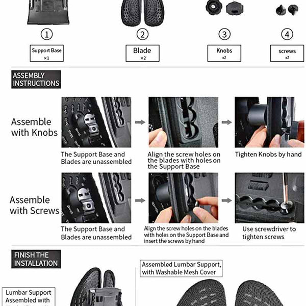 BLACK Breathable Back Support Cushion - Lumbar Support - Ergonomic Design Backrest for Back Pain Relief fits All Types Car Office Chair