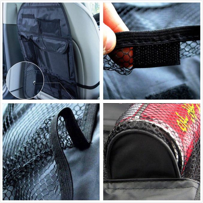 Car Back Seat Organizer Storage Bag Hanging Mesh Pockets With Multi Compartments (Beige)