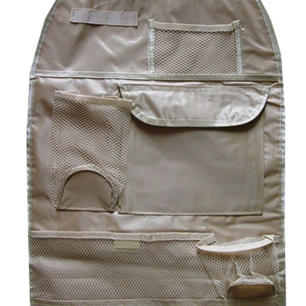 Car Back Seat Organizer Storage Bag Hanging Mesh Pockets With Multi Compartments (Beige)