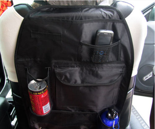 Car Back Seat Organizer Storage Bag Hanging Mesh Pockets With Multi Compartments (Black)