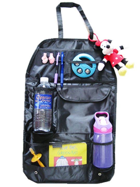 Car Back Seat Organizer Storage Bag Hanging Mesh Pockets With Multi Compartments (Beige)