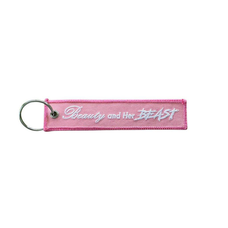 BEAUTY AND HER BEAST Car Bike Embroidered Fabric Tag Strap Keyring Key Holder
