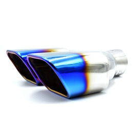BIG 63mm Straight Twin Round Blue Burnt Stainless Steel Car SUV Dual Exhaust Muffler Tip Tail Pipe