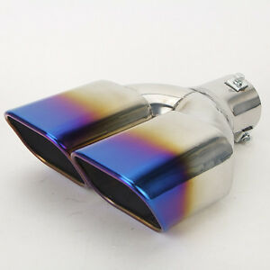BIG 63mm Straight Twin Round Blue Burnt Stainless Steel Car SUV Dual Exhaust Muffler Tip Tail Pipe