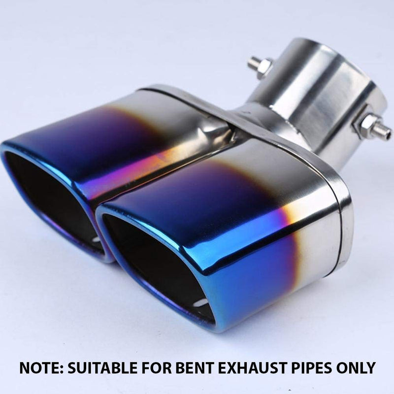 BIG 63mm Bent Twin Round Blue Burnt Stainless Steel Car SUV Dual Exhaust Muffler Tip Tail Pipe