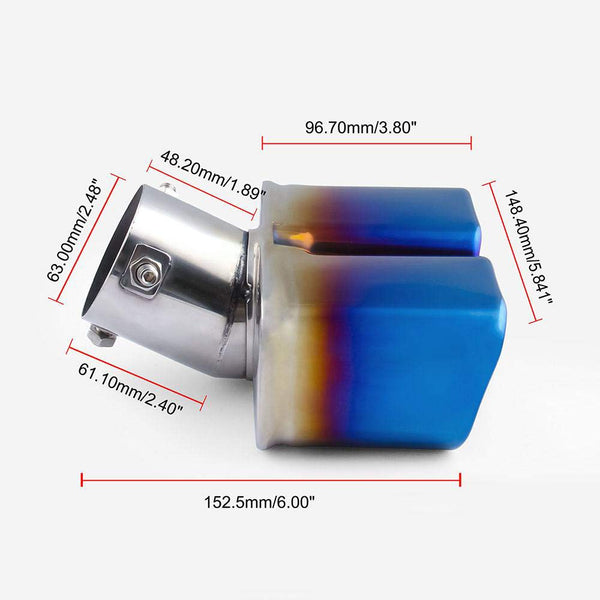 BIG 63mm Bent Twin Round Blue Burnt Stainless Steel Car SUV Dual Exhaust Muffler Tip Tail Pipe