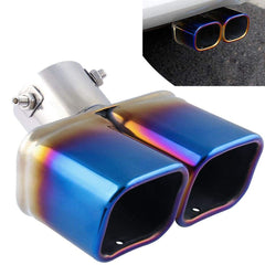 BIG 63mm Bent Twin Round Blue Burnt Stainless Steel Car SUV Dual Exhaust Muffler Tip Tail Pipe