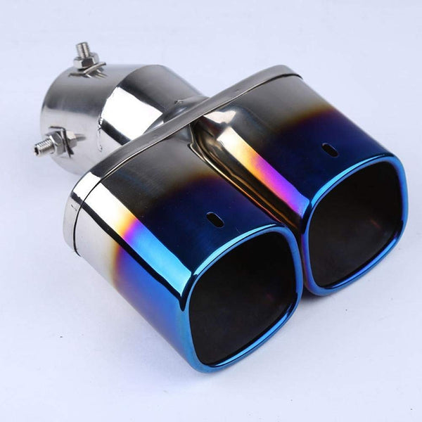 BIG 63mm Bent Twin Round Blue Burnt Stainless Steel Car SUV Dual Exhaust Muffler Tip Tail Pipe