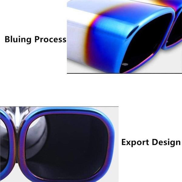 BIG 63mm Bent Twin Round Blue Burnt Stainless Steel Car SUV Dual Exhaust Muffler Tip Tail Pipe